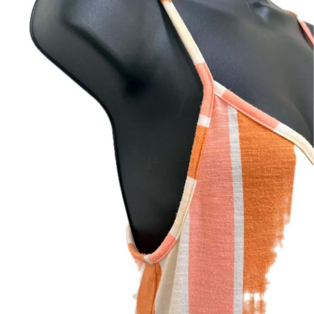 Roxy Coral Orange Stripe Sleeveless Midi Dress Size Medium - Picture 6 of 10